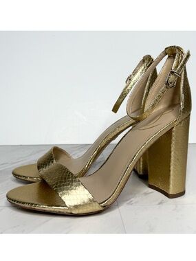 Sam Edelman Yaro Gold Snake Embossed Block Heel Sandal 10M
